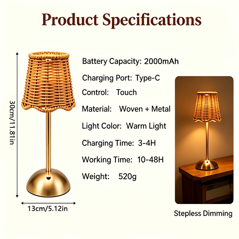 Lampu Meja Seni Anyaman Rotan  - Lighting Decor For Home ulasan dan harga