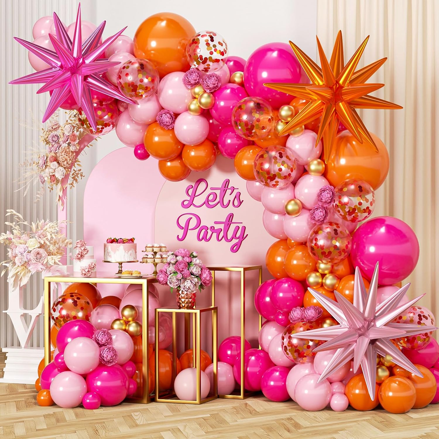 89Pcs Balon Warna Pink Panas,  - Orange Lighting Decor ulasan dan harga